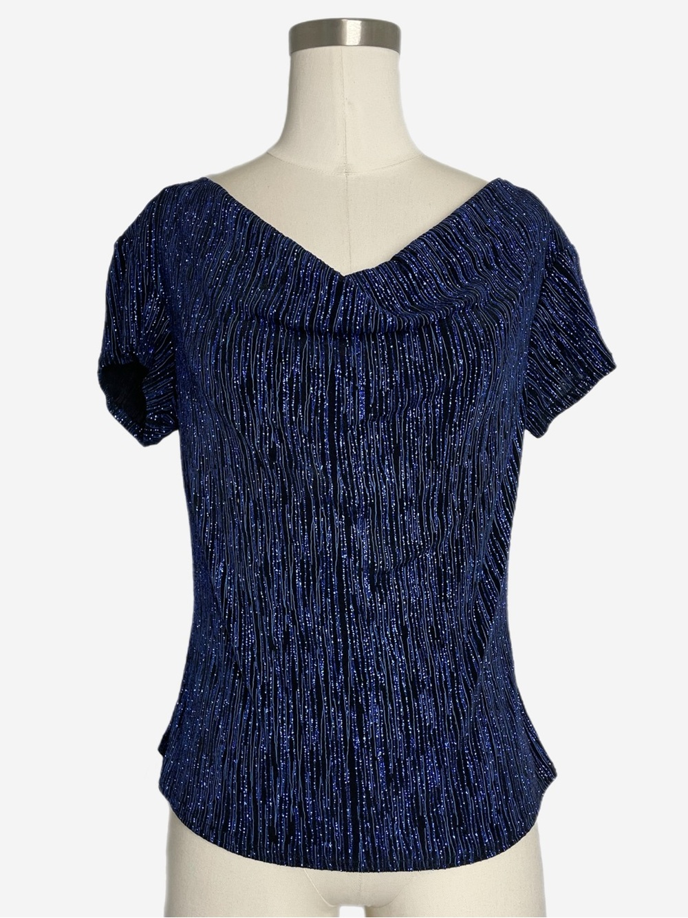 Vintage Y2K Metaphor blue glitter cowl neck short sleeve top stretch celestial M